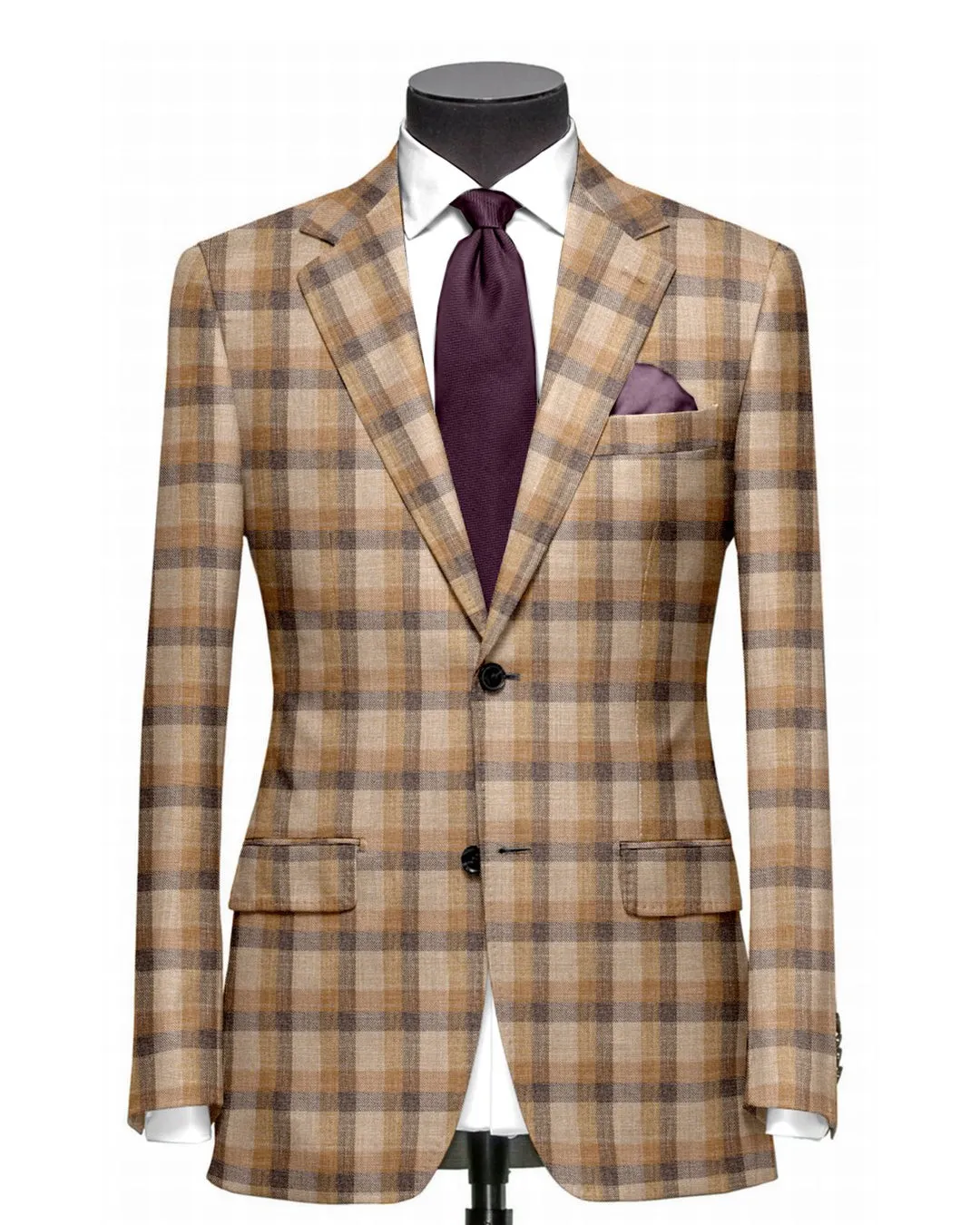 Ethomas Olive Green Beige Mustard Checks Jacket