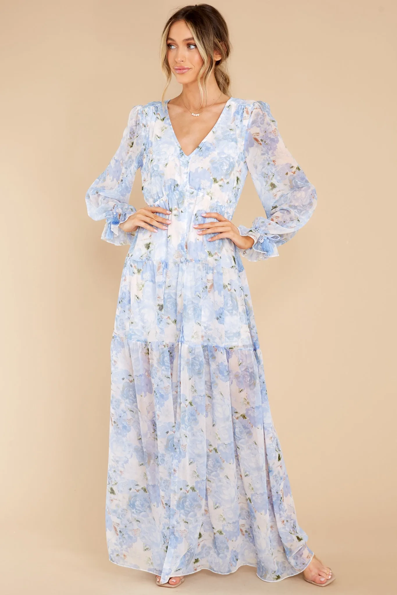 Everlasting Joy Blue Multi Floral Print Maxi Dress