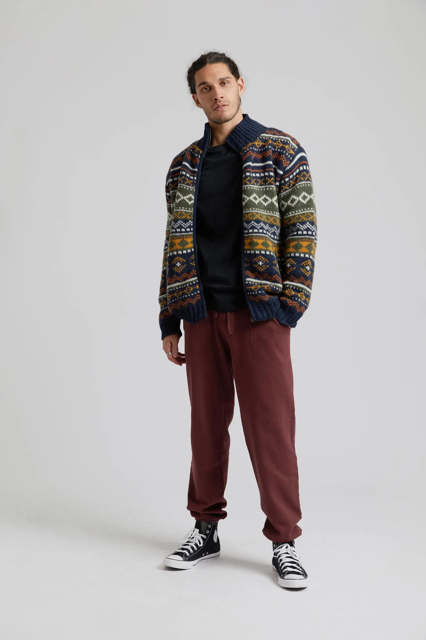 FAIR ISLE - Mens Fleece Lined Wool Jacket Navy