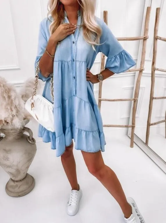 Fallbrook Puff Sleeve Denim Babydoll Dress