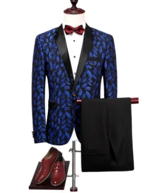 Fashion Bright Printed Slim Men's Dress Suit Notched Collar One Button