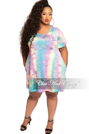 Final Sale Plus Size Baby Doll Pocket Dress in Rainbow Print