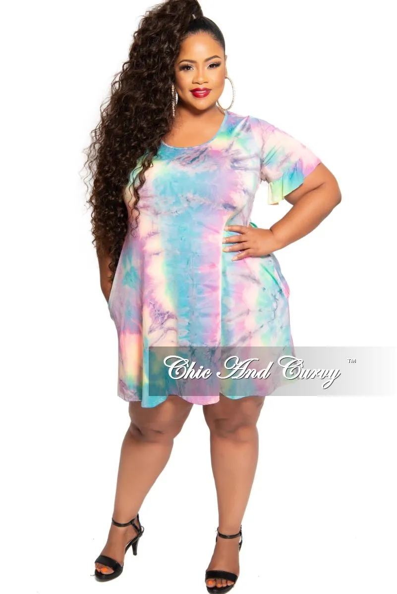 Final Sale Plus Size Baby Doll Pocket Dress in Rainbow Print