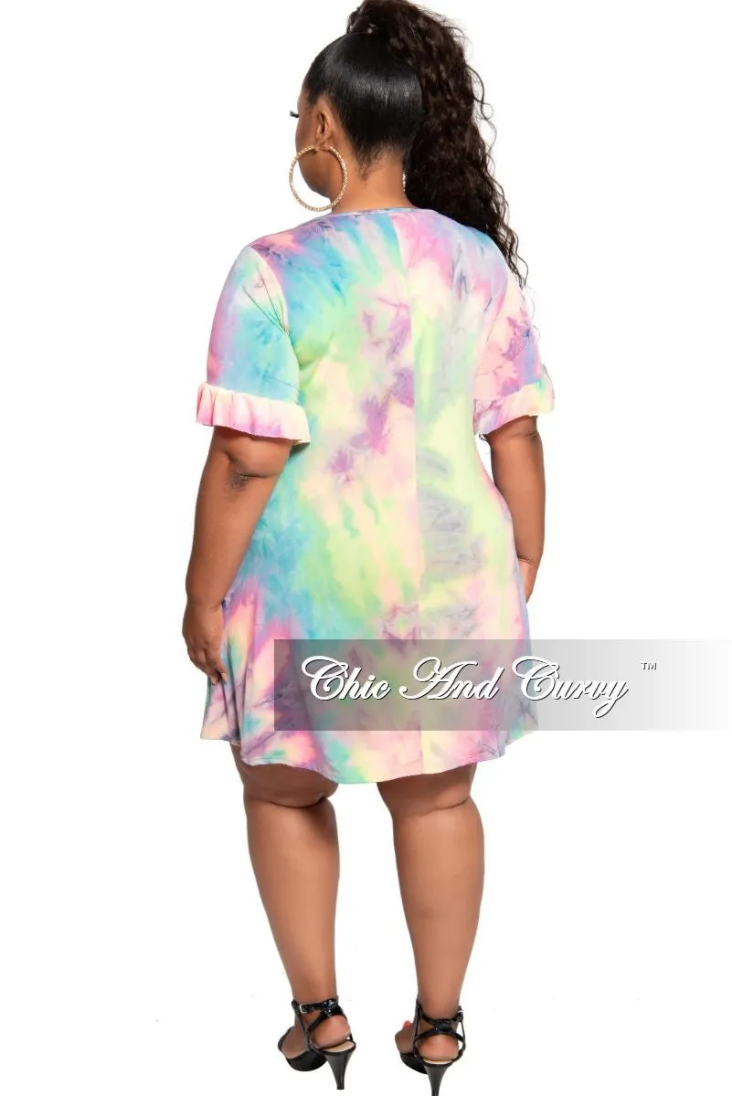 Final Sale Plus Size Baby Doll Pocket Dress in Rainbow Print