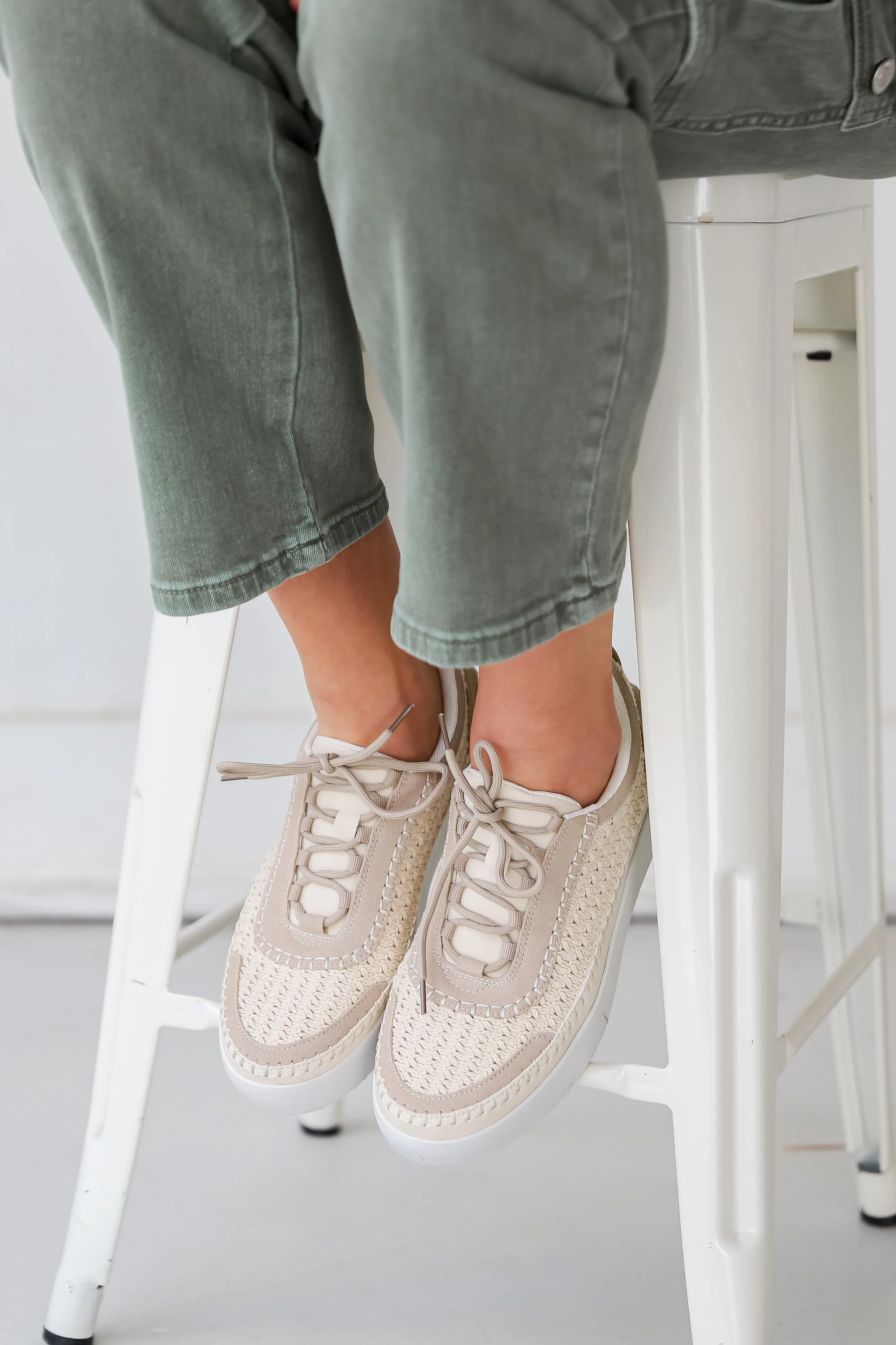 FINAL SALE - Stay On Course Cream Crochet Platform Sneakers