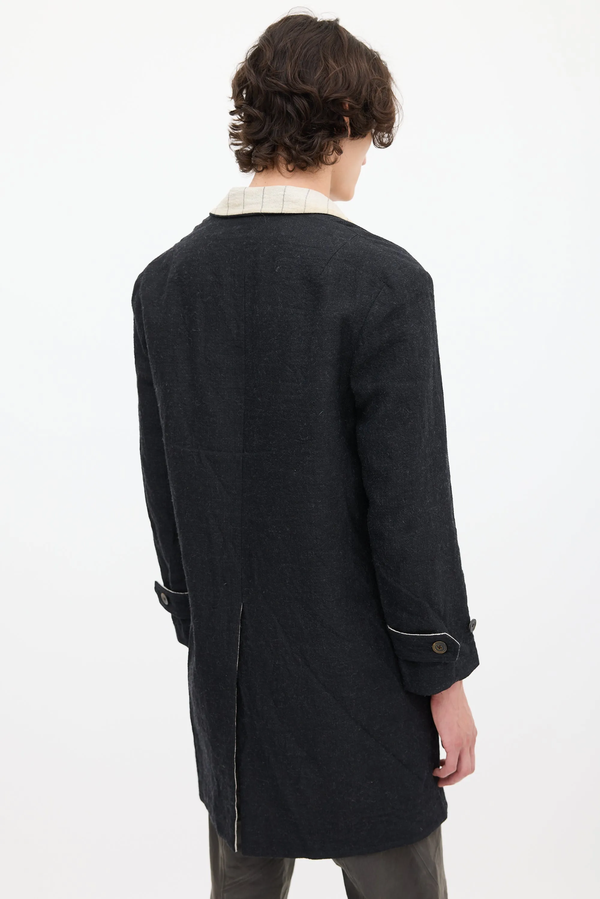 Forme Black Wool Double Lapel Coat