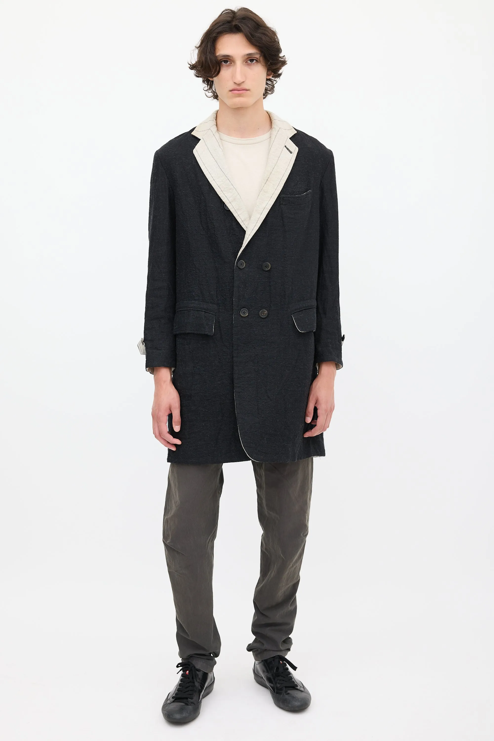 Forme Black Wool Double Lapel Coat