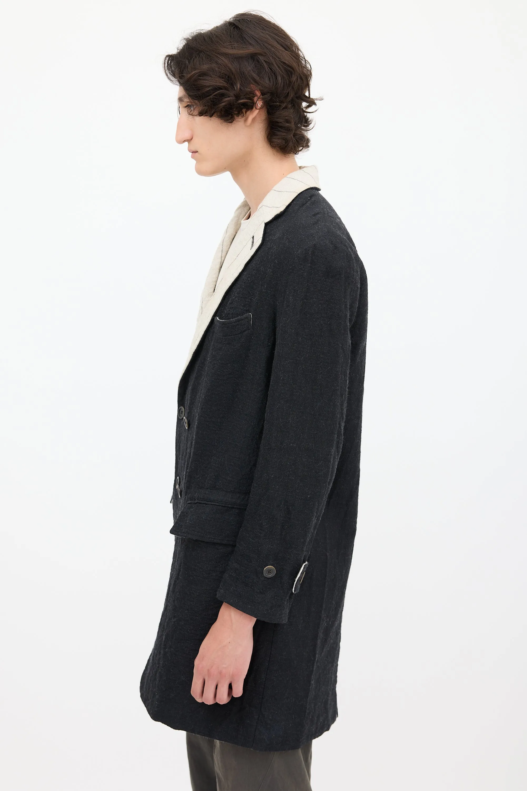 Forme Black Wool Double Lapel Coat