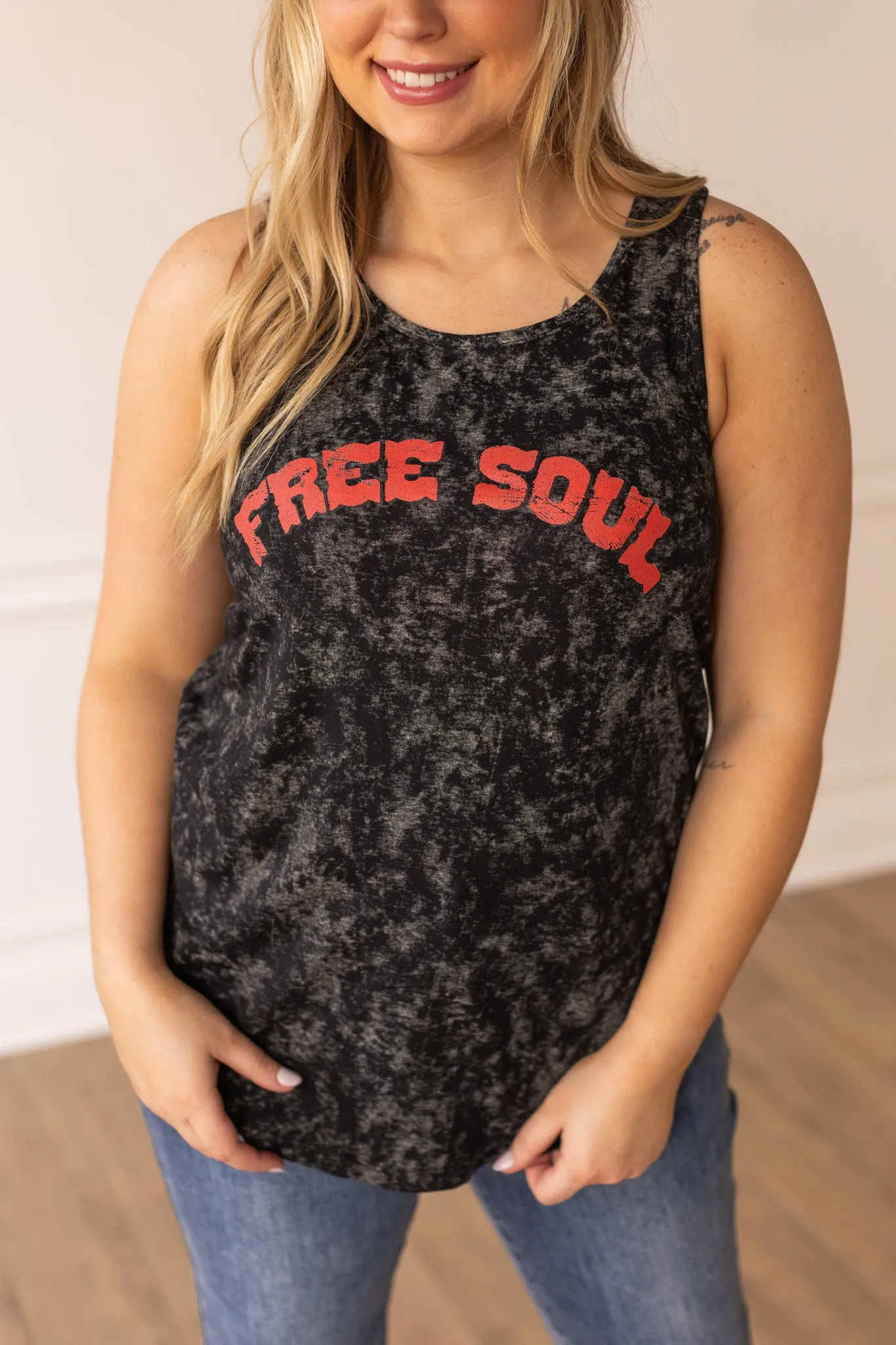 Free Soul on Black Acid Wash Tank