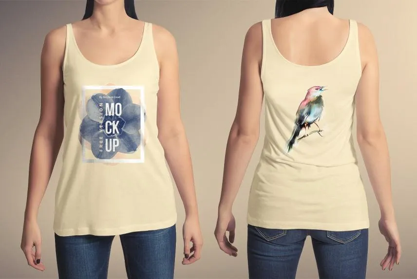 Free Women Wearing a Tank Top Shirt (Front and Back View)