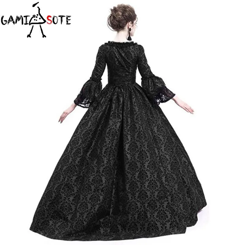 GAMISOTE Gothic Women Vintage Medieval Dress Gothic Maxi Halloween Dress Retro Long Gown Lace Dress