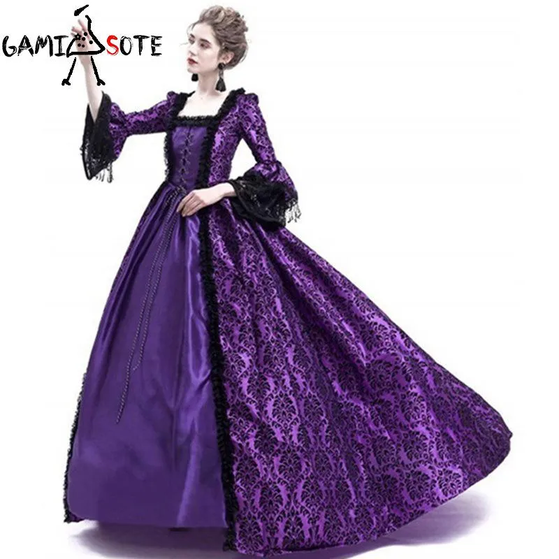 GAMISOTE Gothic Women Vintage Medieval Dress Gothic Maxi Halloween Dress Retro Long Gown Lace Dress