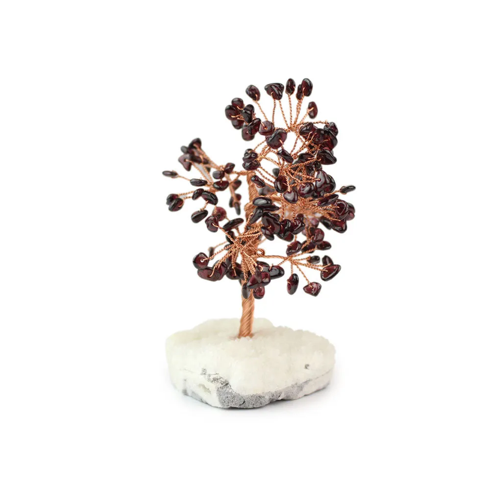 Garnet Copper Tree on White Crystal Base