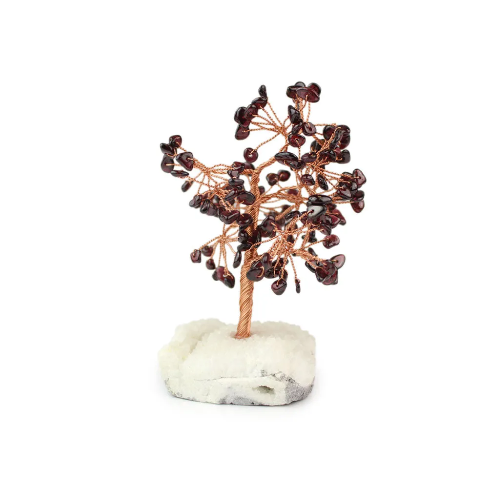 Garnet Copper Tree on White Crystal Base