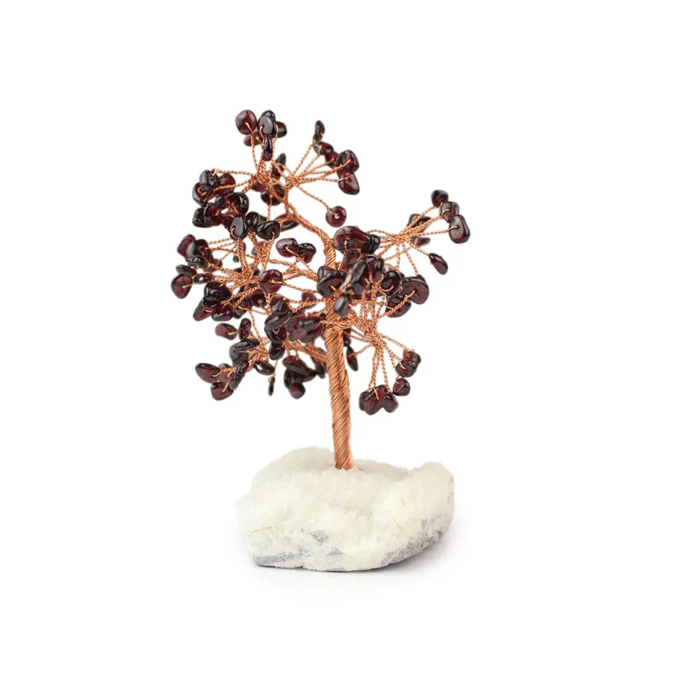 Garnet Copper Tree on White Crystal Base