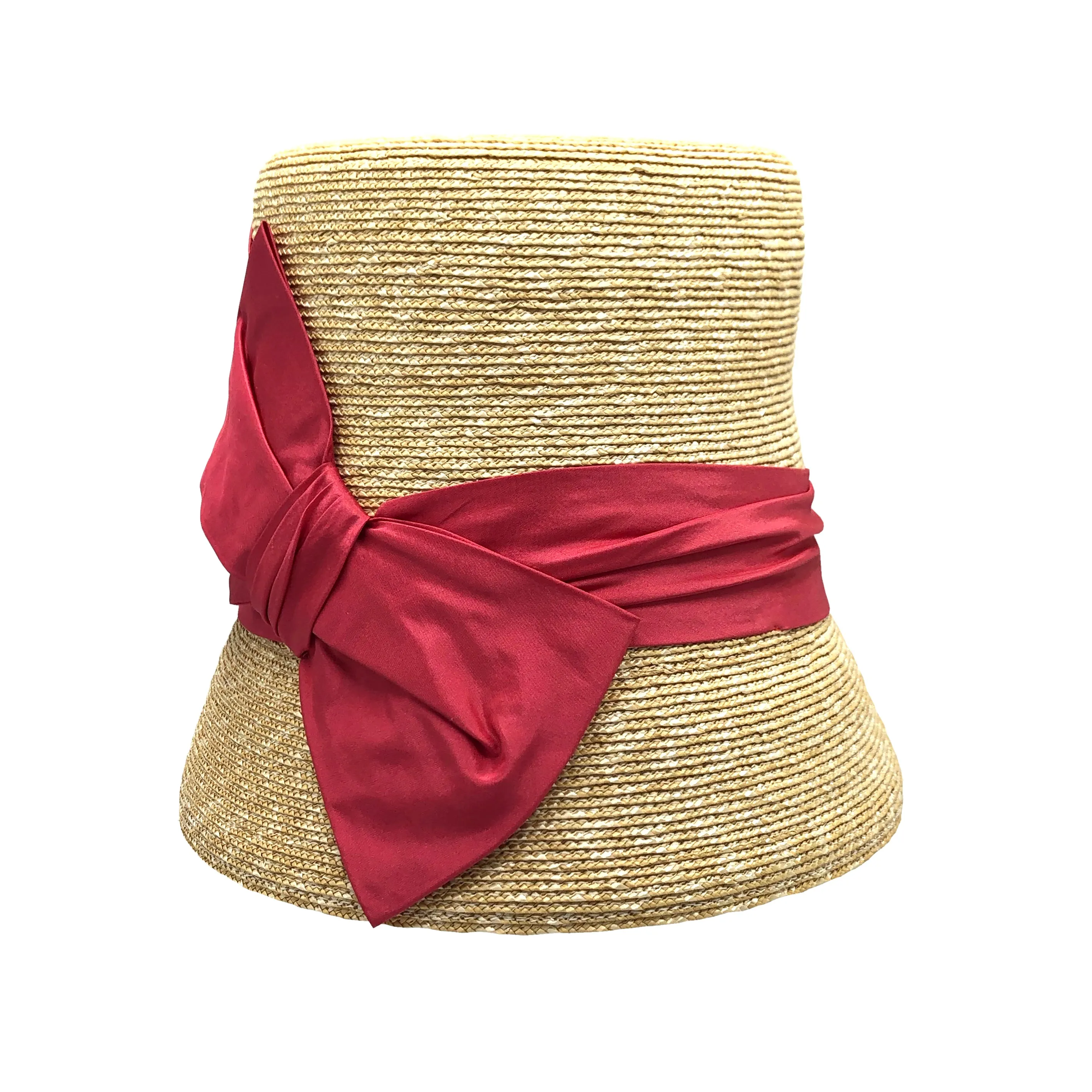 Gerard: Straw Cloche Derby Hat with Pink Bow