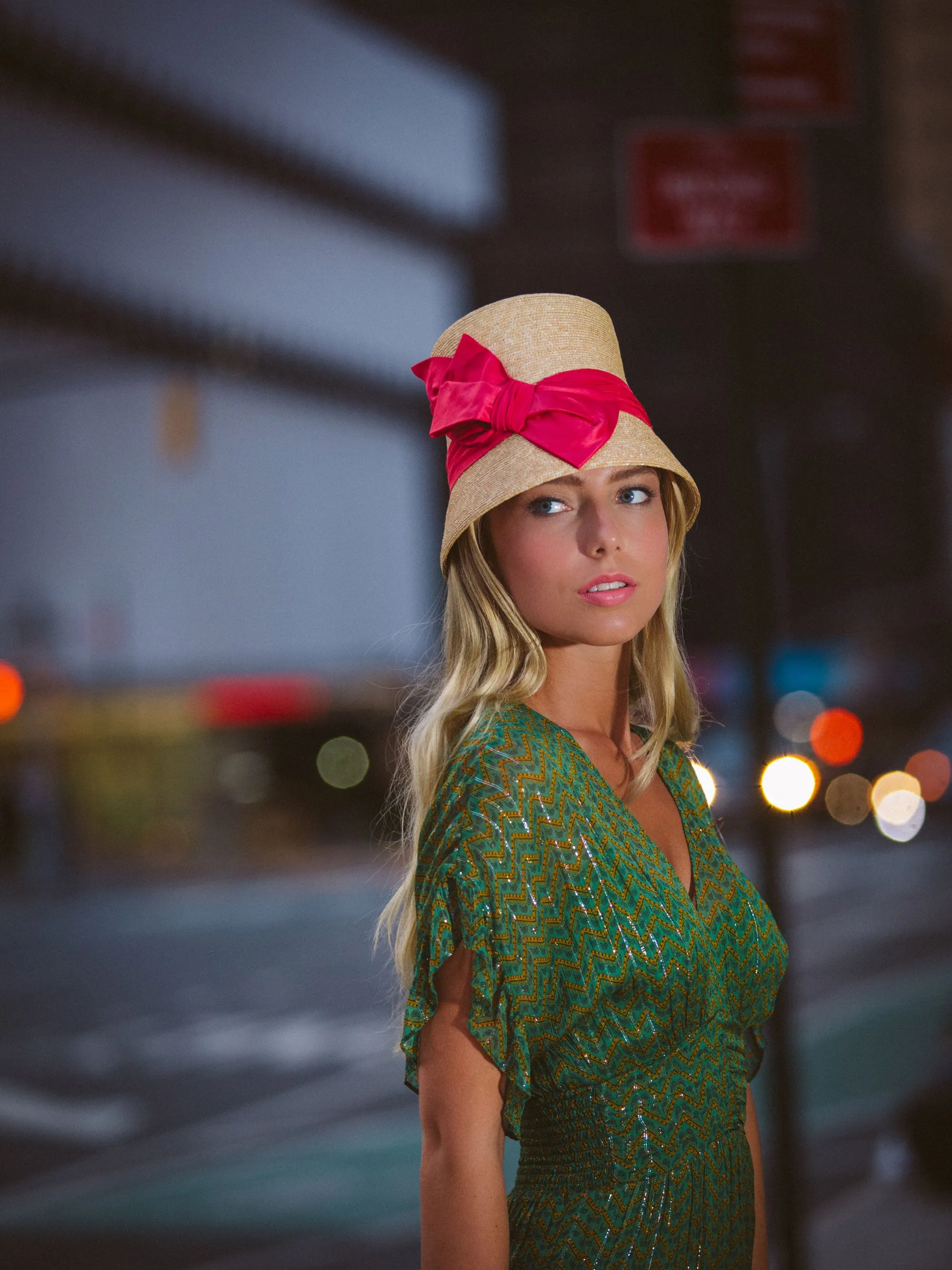 Gerard: Straw Cloche Derby Hat with Pink Bow