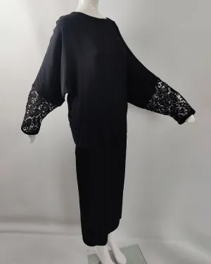 Gianni Versace Vintage Black Silk & Lace Batwing Dress, A/W 1985