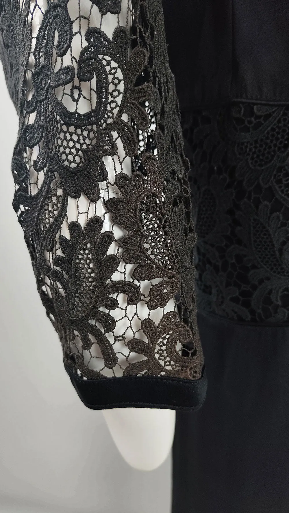 Gianni Versace Vintage Black Silk & Lace Batwing Dress, A/W 1985