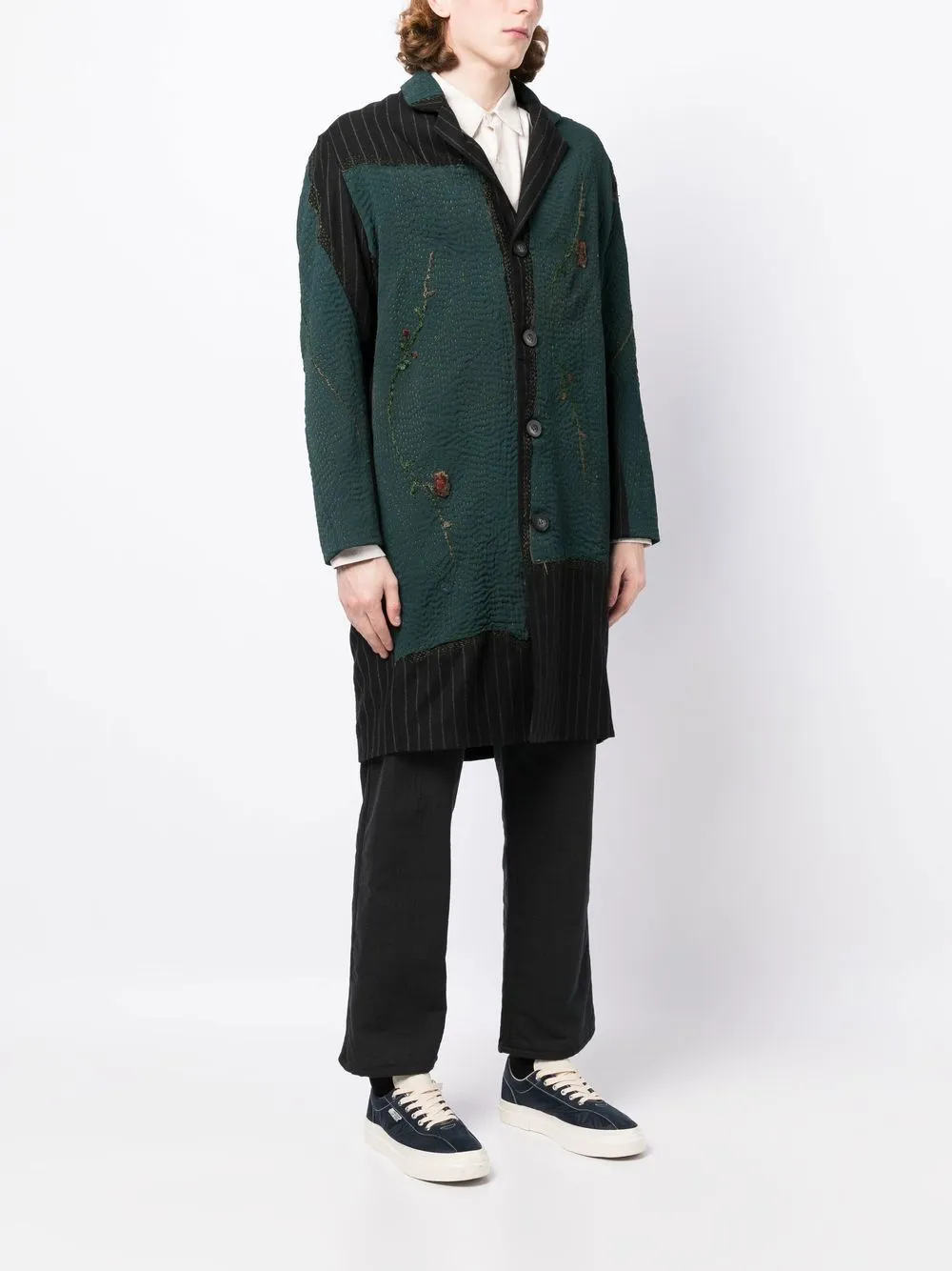 Gil Floral-Embroidered Pinstripe Coat