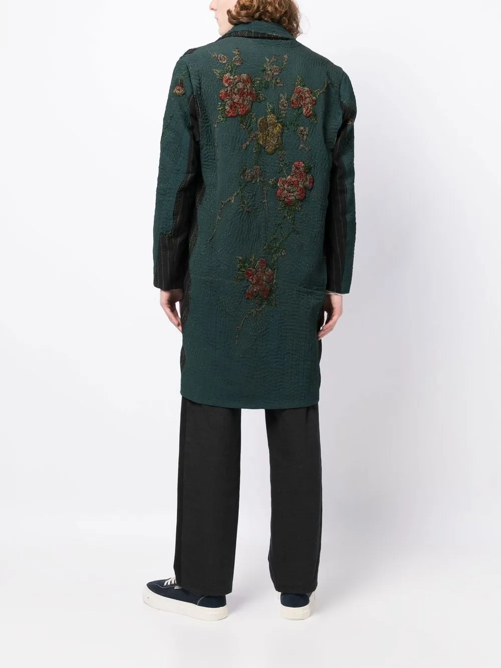 Gil Floral-Embroidered Pinstripe Coat