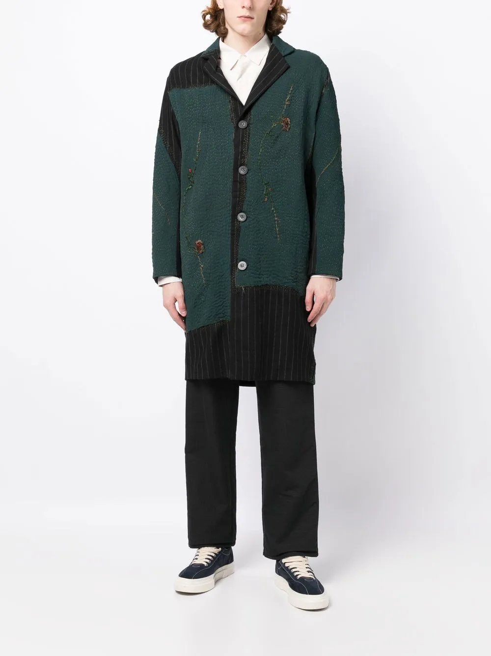 Gil Floral-Embroidered Pinstripe Coat