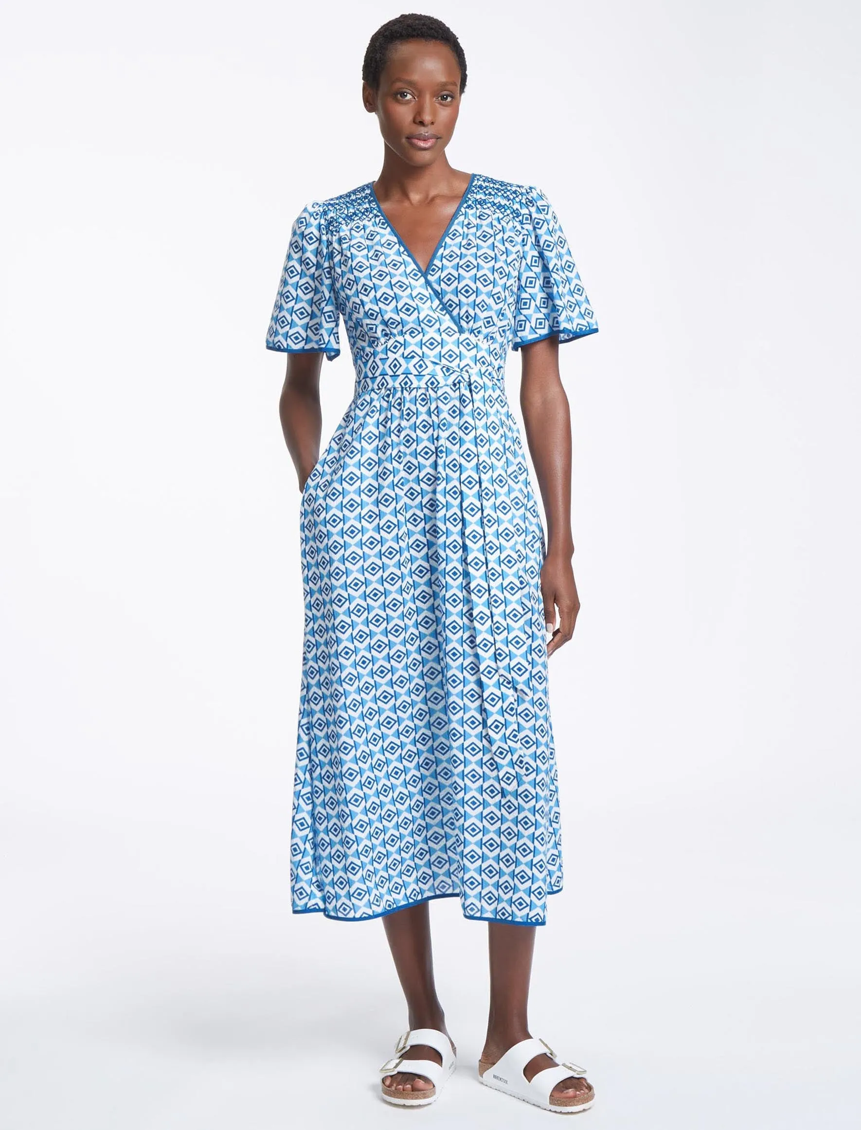 Gina Cotton Maxi Dress - Blue Diamond Geo Print