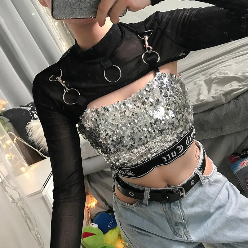 Glitter Crop Top Long Sleeve