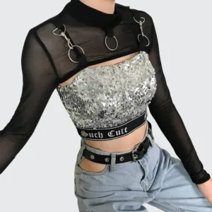 Glitter Crop Top Long Sleeve