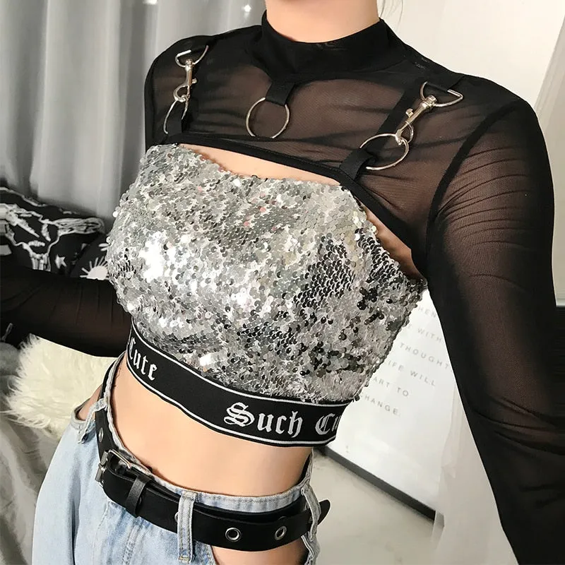 Glitter Crop Top Long Sleeve