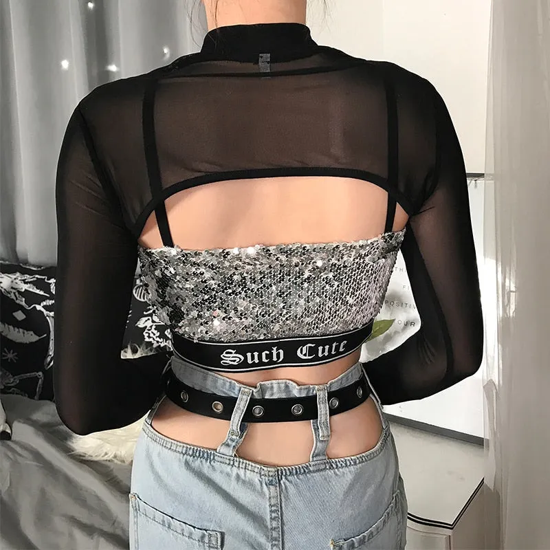 Glitter Crop Top Long Sleeve