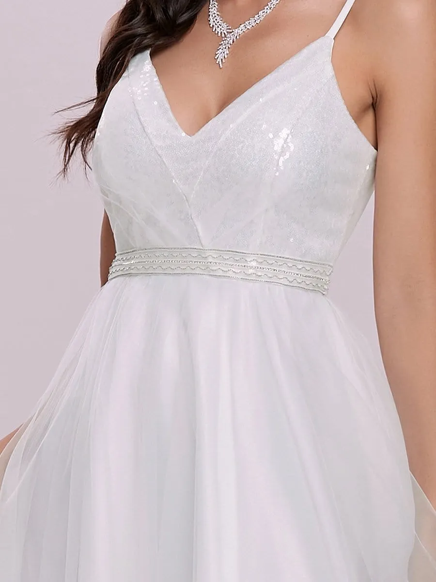 Gorgeous Paillette Bodice Spaghetti Strap Casual Maxi Wedding Dress