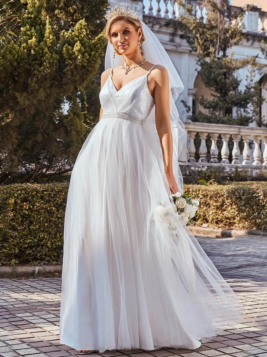 Gorgeous Paillette Bodice Spaghetti Strap Casual Maxi Wedding Dress