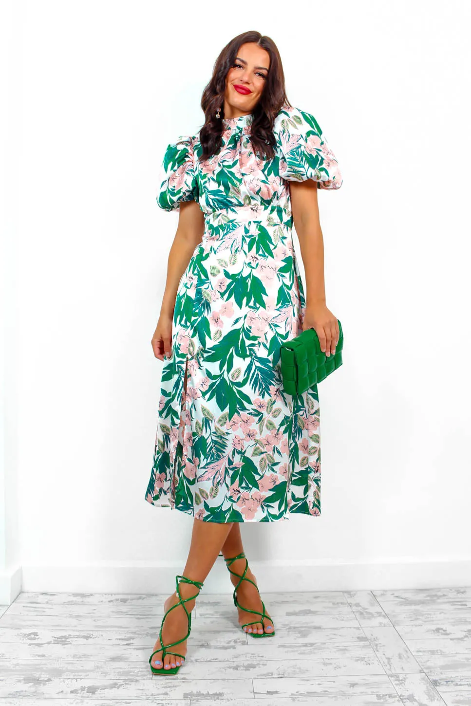 Got The Flower - White Blush Tropical Midi Dress