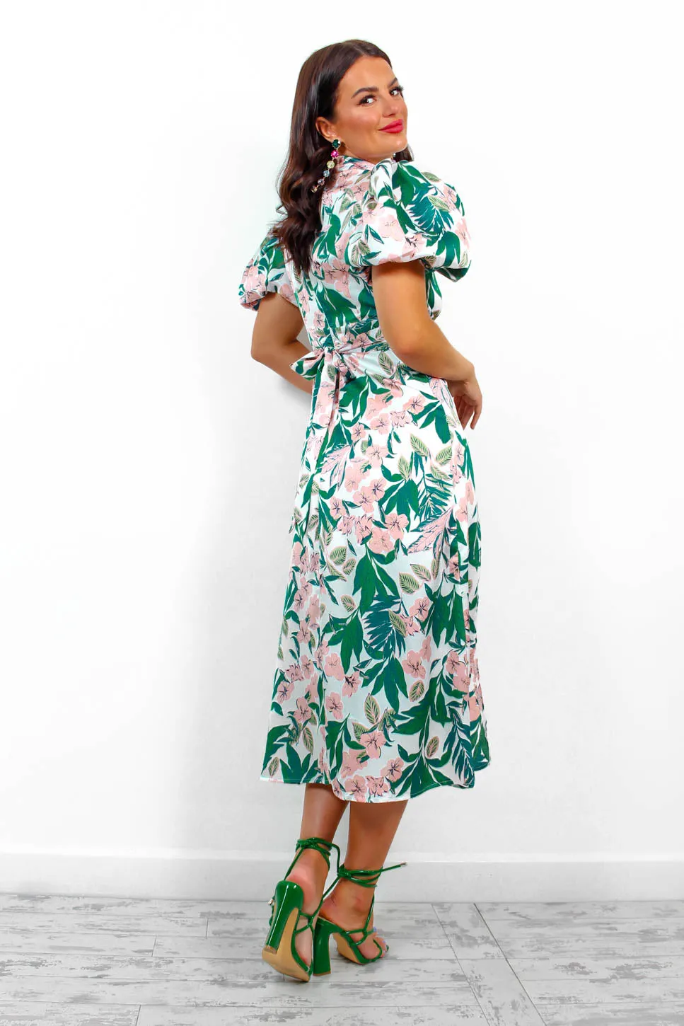 Got The Flower - White Blush Tropical Midi Dress