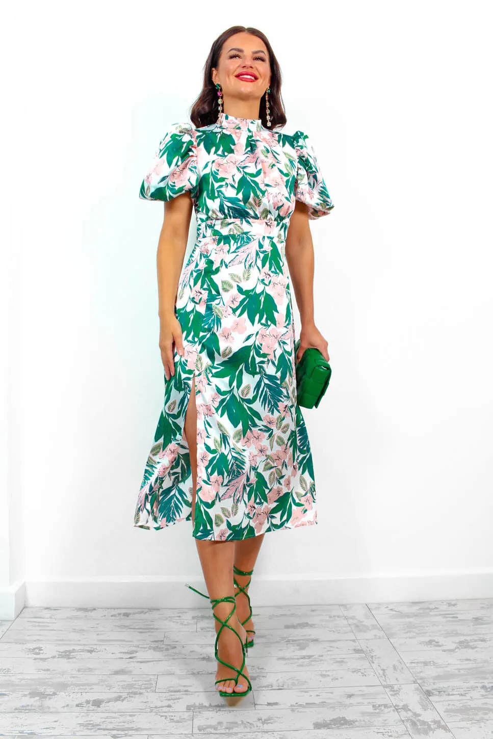 Got The Flower - White Blush Tropical Midi Dress