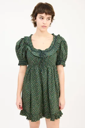 Green & Multi Floral Ruffle Marcela Babydoll Dress