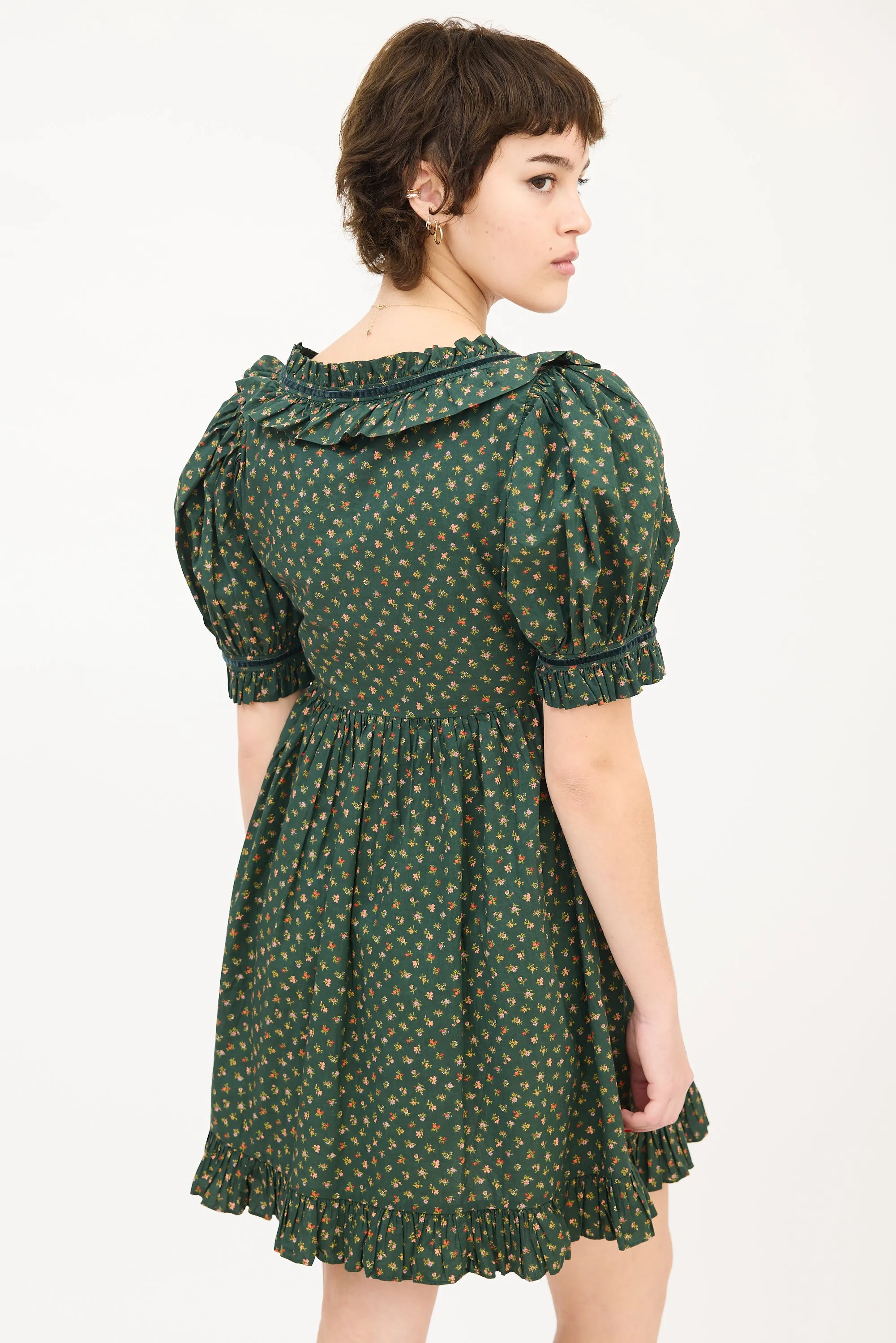 Green & Multi Floral Ruffle Marcela Babydoll Dress