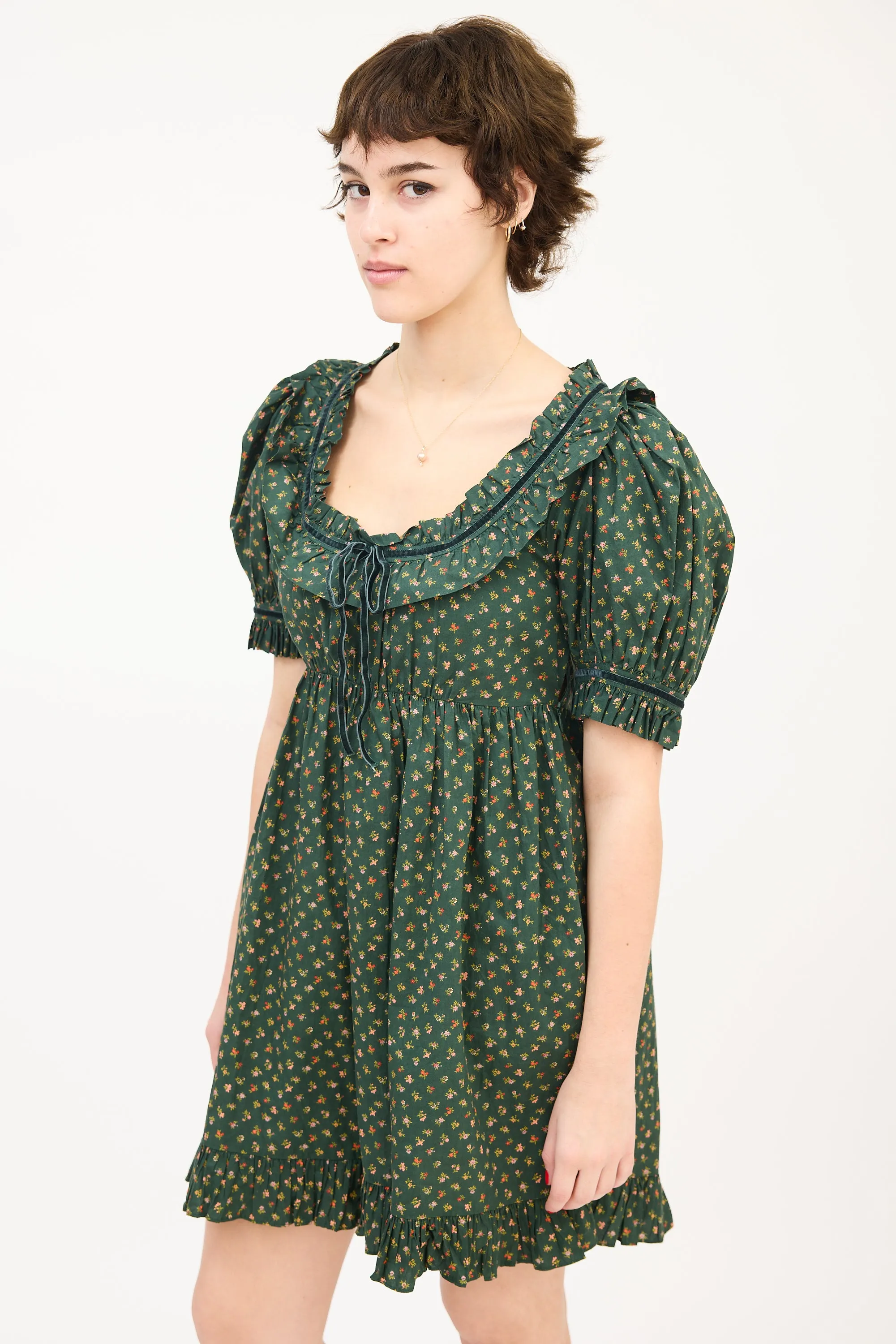 Green & Multi Floral Ruffle Marcela Babydoll Dress