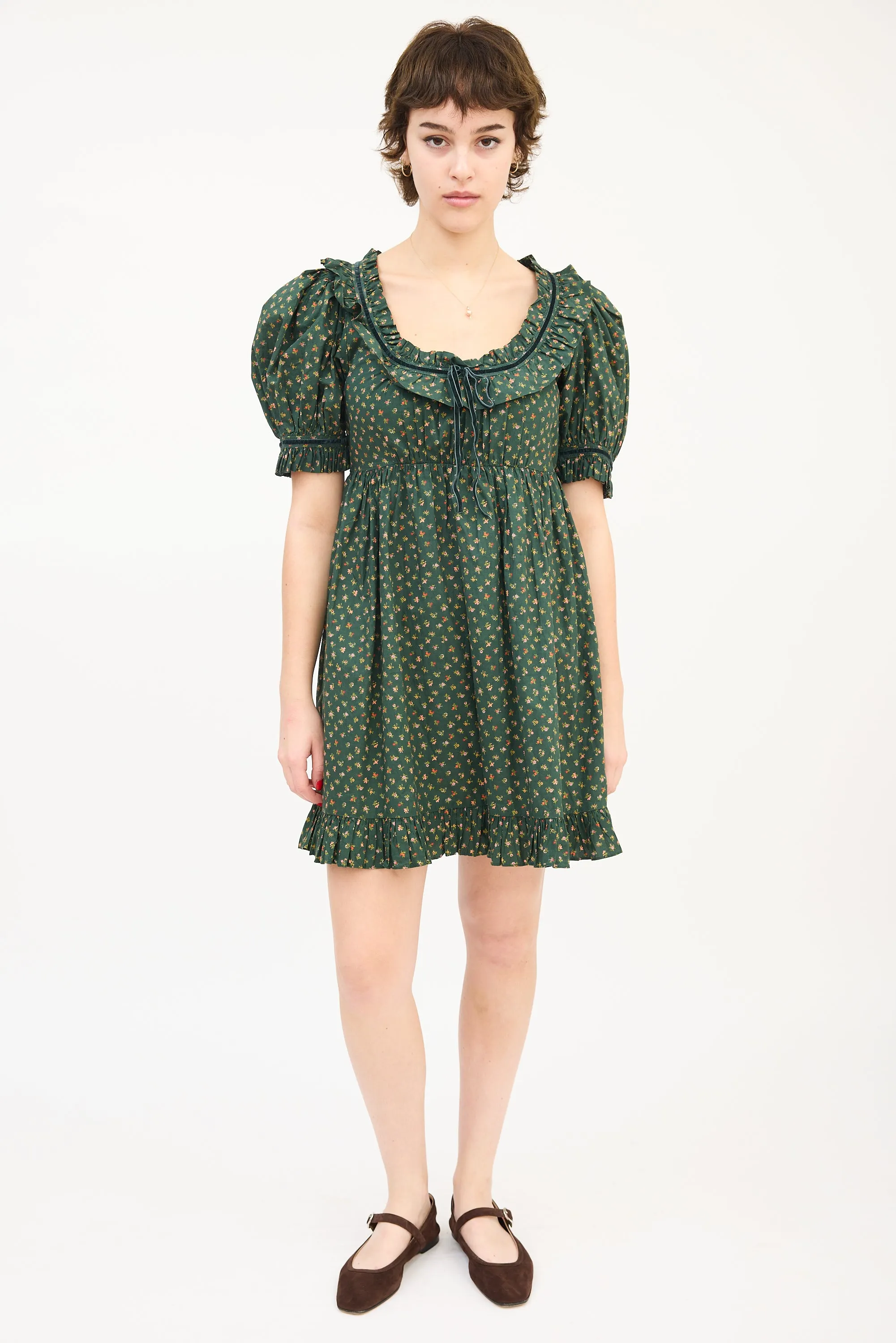 Green & Multi Floral Ruffle Marcela Babydoll Dress