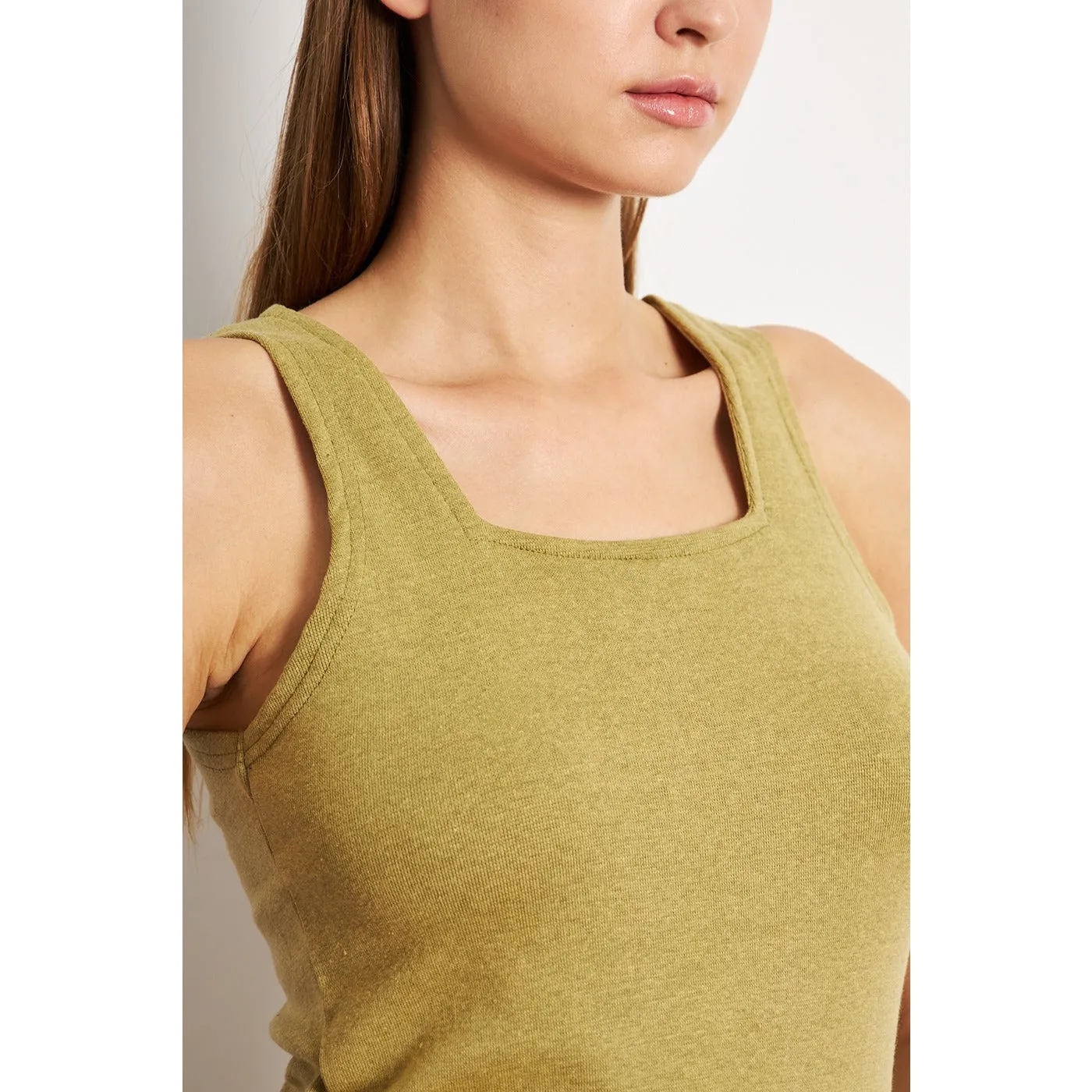 Green Melange Square Neck Tank Top