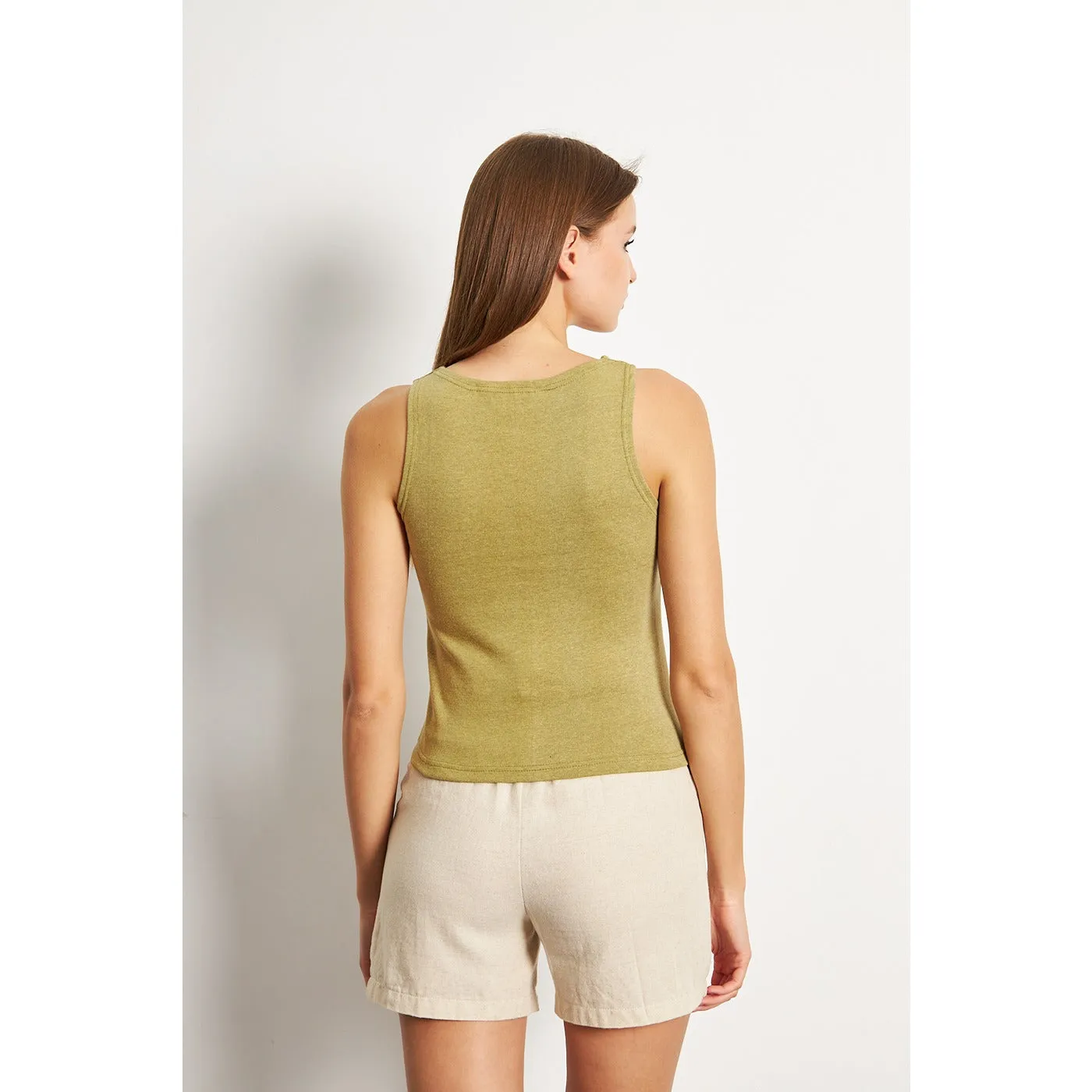 Green Melange Square Neck Tank Top