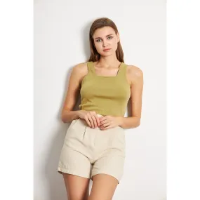 Green Melange Square Neck Tank Top