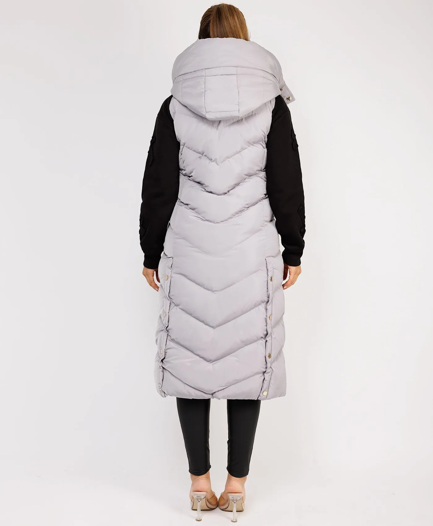 Grey Longline Chevron Padded Gilet Bodywarmer