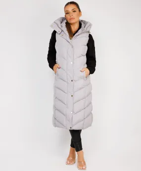 Grey Longline Chevron Padded Gilet Bodywarmer