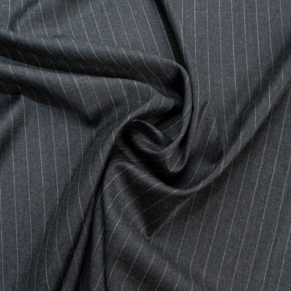 Grey Pinstripe & Blue Wool/Silk Blend Suiting