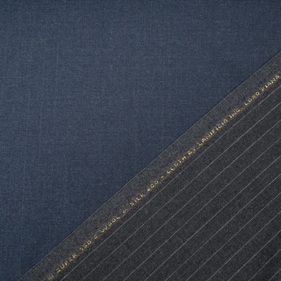 Grey Pinstripe & Blue Wool/Silk Blend Suiting