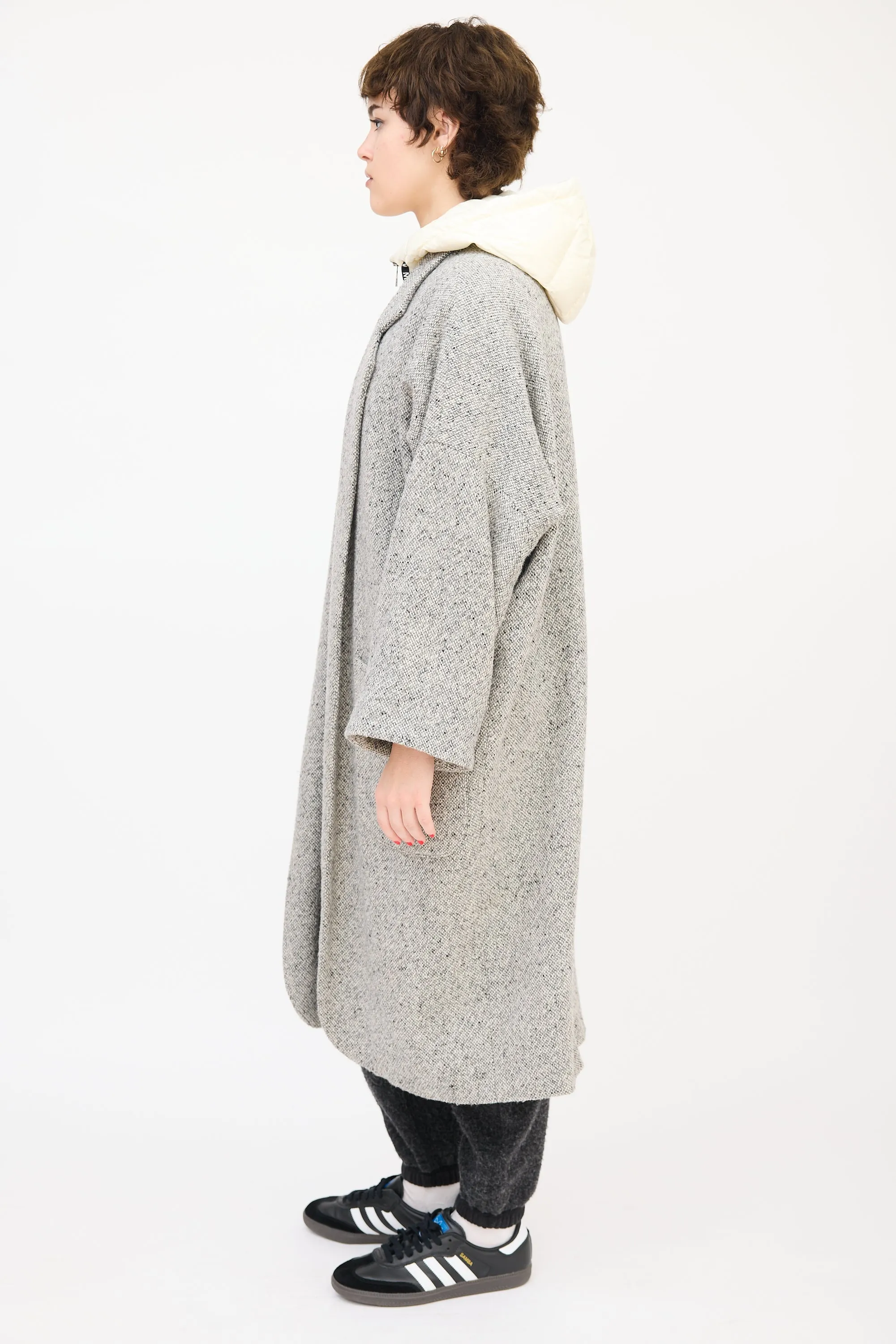 Grey Wool Tweed Two Pocket Coat