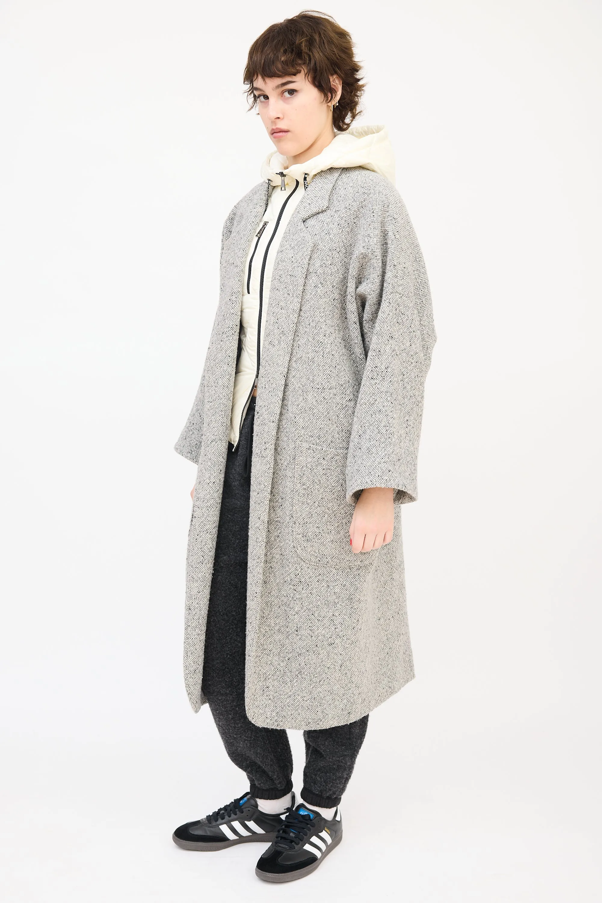 Grey Wool Tweed Two Pocket Coat