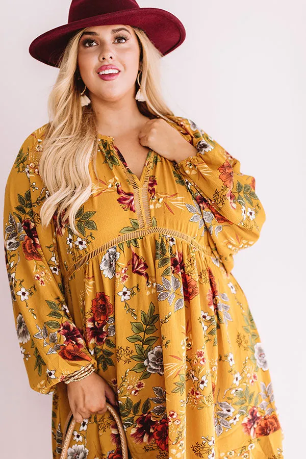 Harvest Happiness Floral Shift Dress in Mustard Curves